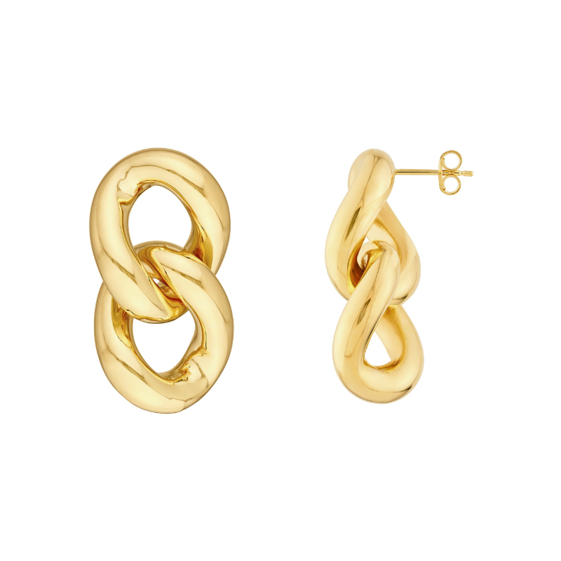 14K Yellow Gold Puffy Curb Link Earrings